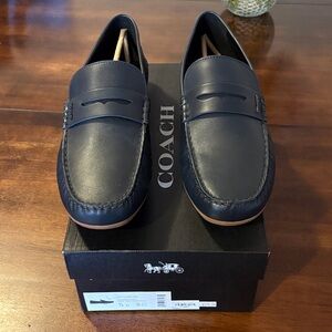 Coach Men's Dark Blue Leather Loafers